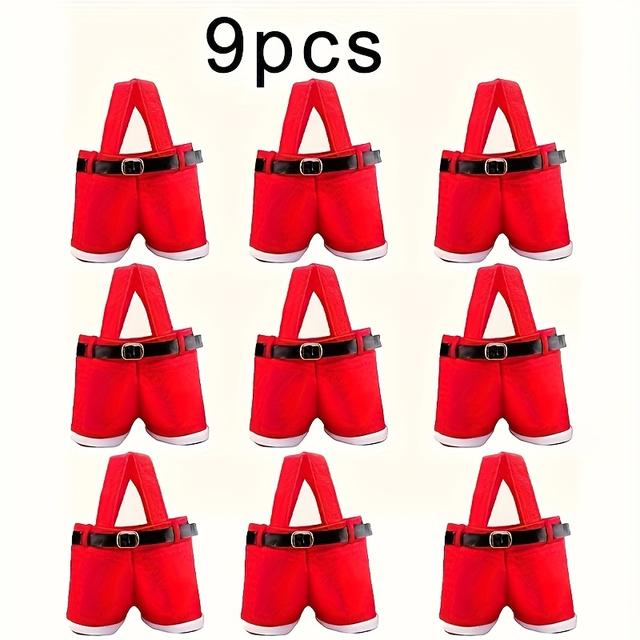 TEMU 9pcs Christmas Small Gift Bags, Santa Claus Pants Gifts And Gift Bags With Handles, Wedding Gift Bag (excluding Wine Tray)