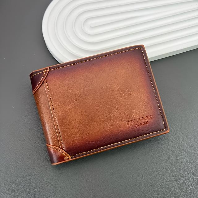 TEMU Men's Vintage Faux Leather Rfid Blocking Wallet, Brown Flip Cover, 4 Card Slots+snap Coin Pocket+zipper Compartment, Perfect Father's Day Gift