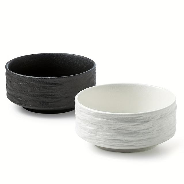 TEMU 2-piece Ceramic Bowl Set - Textured Rock Pattern, Grade, Porcelain Rice Bowls, Soup Bowls, Dessert Bowls, White & Black (set Of 2)