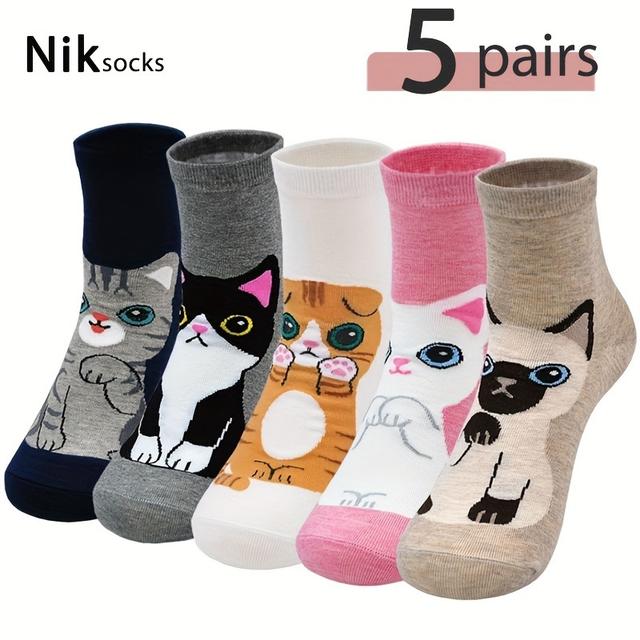 TEMU 5/10 de calcetines tobilleros de gato de dibujos animados para niñas y adolescentes, adecuados para uso diario en otoño e invierno, para adolescente
