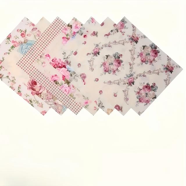 TEMU 7pcs 빈티지 꽃무늬 직물 패키지, 자르기済 스퀘어, 자수, 패치워크, DIY 프로젝트용, 침구용 직물 - 꽃무늬와 플레드가 있는 클래식 디자인, 25x25cm/9.8x9.8in, 손세탁 전용, 폴리에스터, 자수용 액세서리