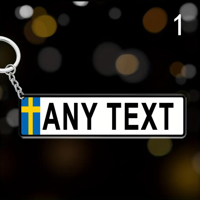 TEMU [2d Flat] Customizable Swedish Flag Keychain - Personalized Text/design, 8cm X 2cm, Durable Acrylic & Iron, No Battery Needed, Perfect For Car Keys, Wallets, Backpacks