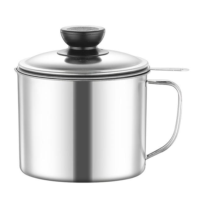 TEMU Stainless Steel Kitchen Grease Container With Filter - Easy-pour Handle, Perfect For Storing Cooking Oil And Fats. Essential Kitchen Accessory Oil Canister