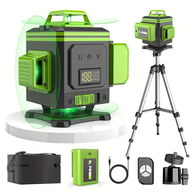 TEMU Laser 360 Autonivelante com Tripé, 4D Laser, Laser de 4x360° para Projeto de Construção, , Pisos de Azulejo, Ferramenta de Nivelamento a Laser
