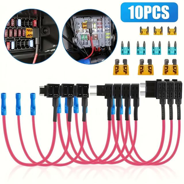 TEMU 10 stuks 3 Types 12V Auto Zekering Adapter | Standaard & Mini TAP Blade Zekeringhouder voor Auto's, Vrachtwagens, Boten met Eenvoudige Installatie en Meerdere Circuit Uitbreiding - SY