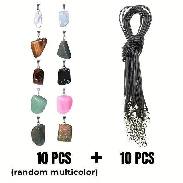 TEMU A Set Of 20 Natural Stone Jewelry, Irregular Shaped Gemstone Chakra Bead Pendants, With Adjustable Black Necklace Chains, Suitable For Jewelry Making, Valentine's Day Easter Holiday Gifts