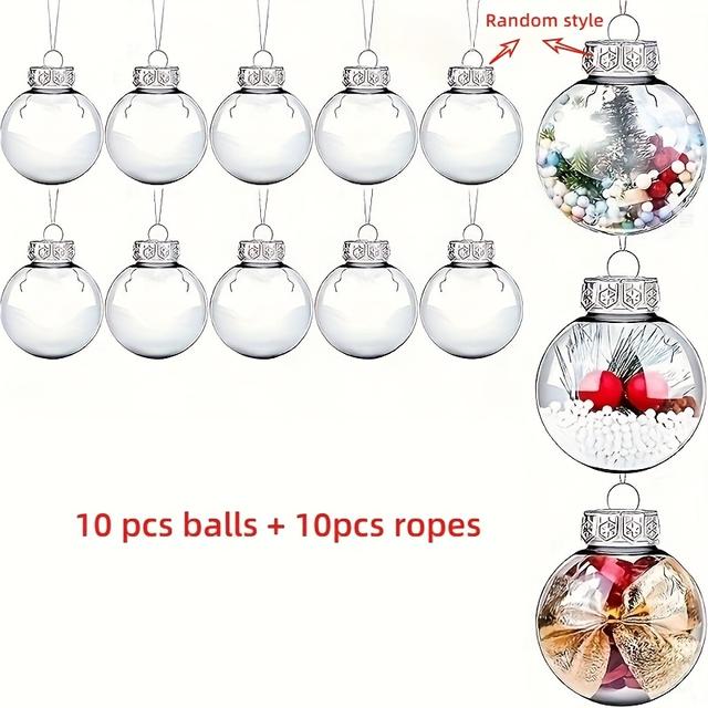 TEMU 20pcs Transparent Diy Fillable Christmas Ornaments, 6cm Handmade Plastic Balls, Decorations, Feather-free, Non-electric Festive Decor