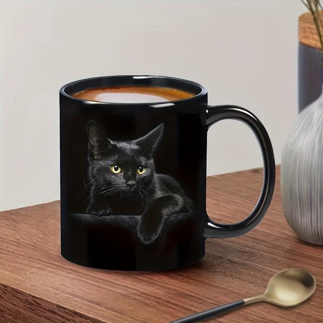 TEMU 1pc, " Black Cat" Pattern, Coffee Cup, Mug, Ceramic Mug, Suitable For Cafes, Restaurants And Essentials