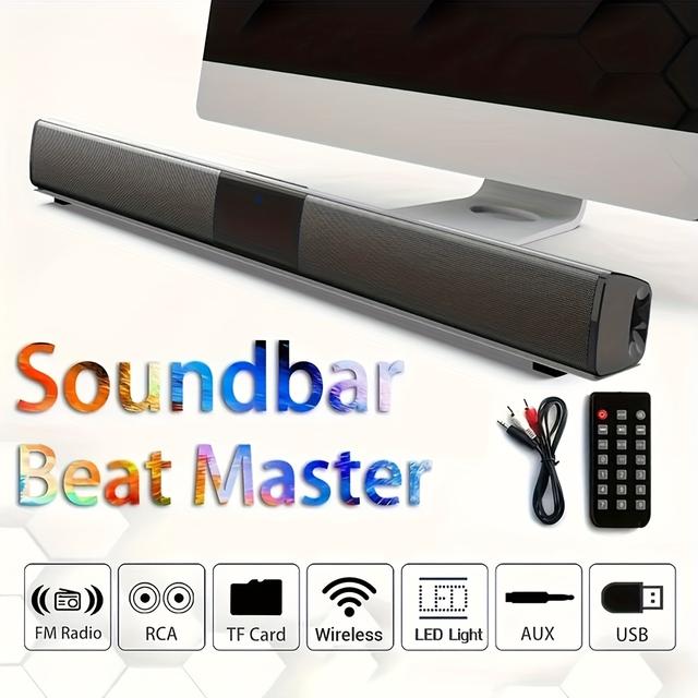 TEMU Barra de sonido inalámbrica con subwoofers y altavoces estéreo , en casa para TV, PC, smartphone, tableta, carga USB, control, AUX/TF/FM, batería para computadoras, smartphones, tabletas