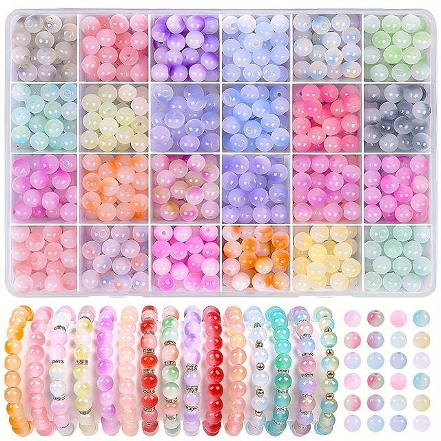 TEMU 240pcs 24-color Glass Beads Jewelry Making Kit, Round Party-style Beads For Diy Bracelets, Beading Starter Crafts Gift