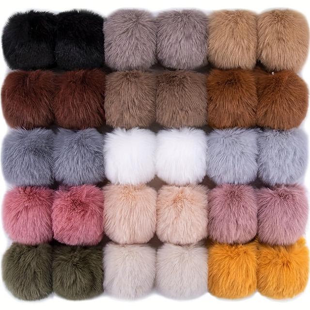 TEMU 30pcs Rabbit Fur Pom Pom Balls With Elastic Ring Pom Pom Balls Suitable For Hats, Keychains, Scarves, Gloves, Bags And Accessories 15 , 2pcs Color