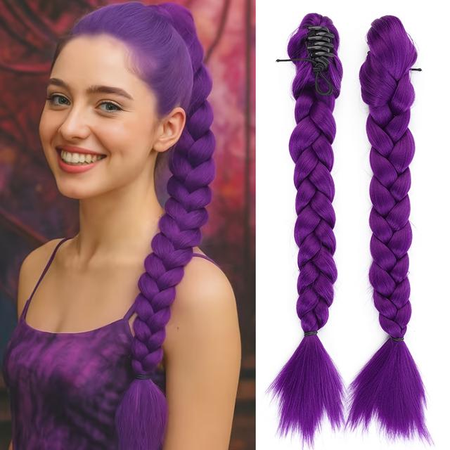 TEMU Women's Clip-in Braided Ponytail With Claw Clip - , Straight Clip-in Tail, Suitable For Halloween Costumes, Parties, Casual Wear (purple) - Easy To Style