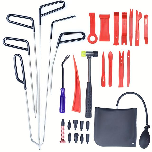 TEMU Autoschaden-Entfernungswerkzeug-Set mit Karosserie-Abdeckungsentfernungs-Set – Universelles Werkzeugset für lackfreie Karosseriereparatur und Blechbehandlung im Auto-Werkstatt