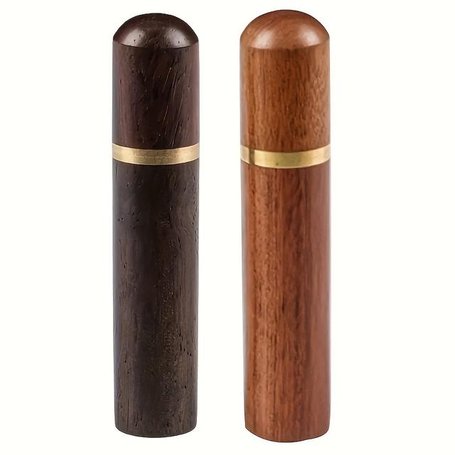 TEMU 2pcs Portable Wooden Toothpick Holder Dental Floss Box Pocket Container Light Brown Clear Wood Grain Delicate Screws Keep Organized No Clutter No Hands