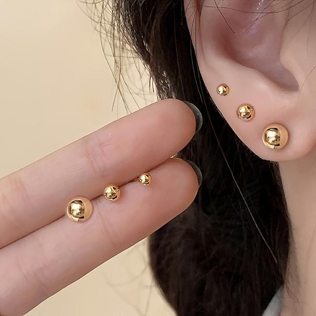 TEMU 3 Pairs Of Middle Eastern Exquisite, Small, And Delicate Round Bead Ear Piercing Earrings Set For Women, Valentine's Day And Mother's Day Gifts
