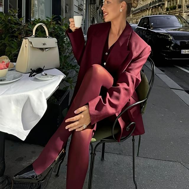 TEMU 1 Par de Medias Elegantes Borgoña para Mujer - Suaves y Ligeras, Agradables al , Sin Costuras, Color Sólido para Atuendos Formales y Diarios - Lavables a Máquina - Mujer