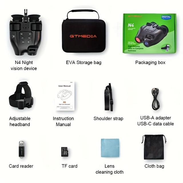 TEMU GTMEDIA N4 Thermische Nachtsichtbrille mit Infrarot-Bildschirm und TF-Karte für Outdoor-Aktivitäten und Fotografie