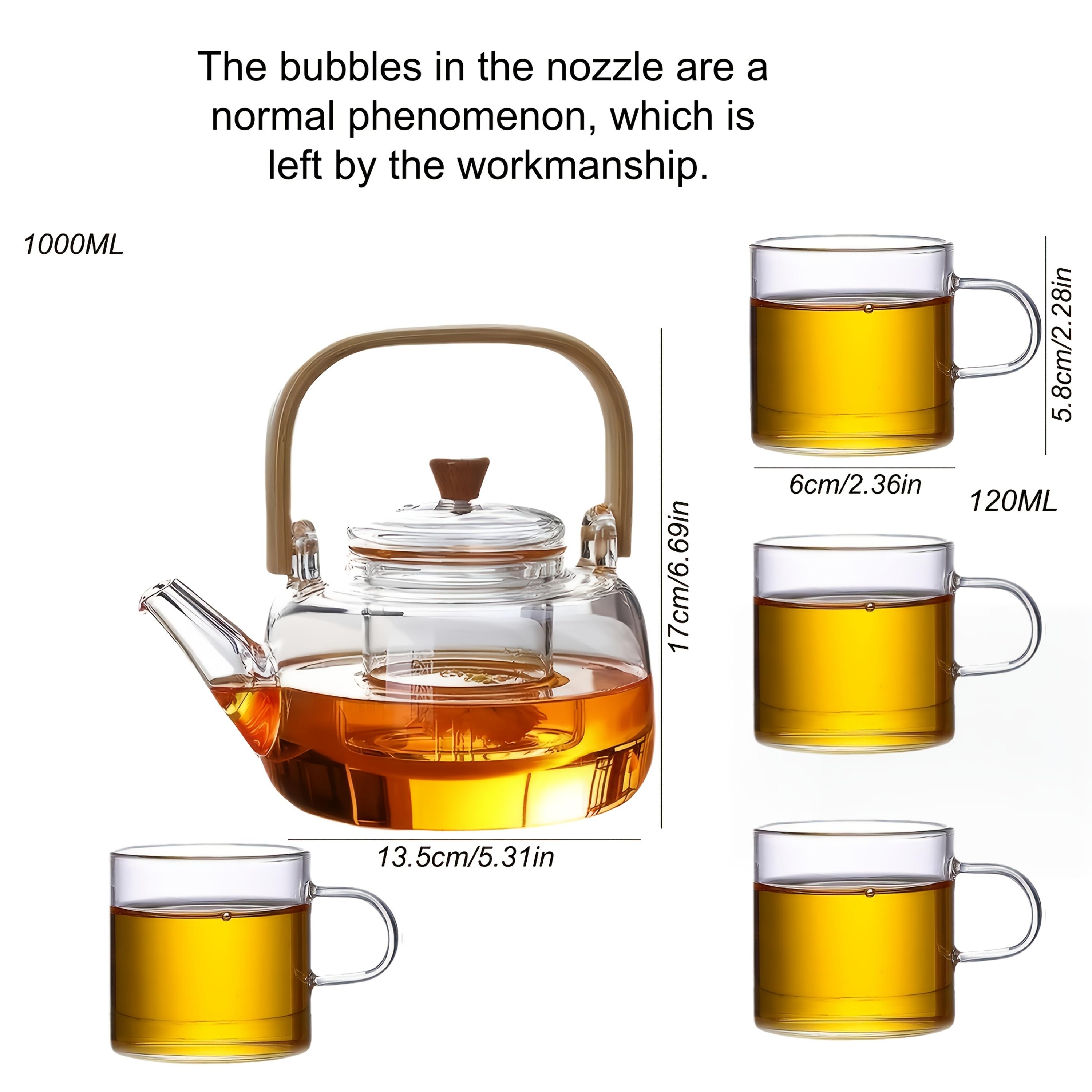TEMU 1 Teapot + 4 Cups Set, Tea Set, Dining Service Tableware, Made Of High Borosilicate Glass - Cold And Heat Resistant, Suitable For Induction Cooktops, Ideal For Home, Restaurant, Café, And More