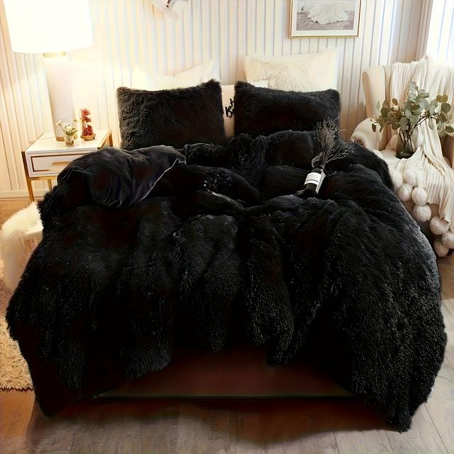 TEMU [halloween Gifts][personalized Gifts]winter Thickened Luxury Cover Set (king/queen), Super Soft And Fluffy 3pcs Down Quilt Cover Set, Bedding Set (1 Luxury Fur Quilt Cover + 2 Pillowcases).