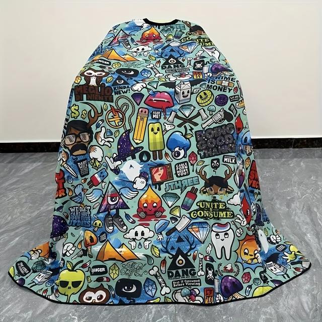 TEMU 1pc Cartoon Hip-hop Barber Cape - Large Size, Adjustable Hood, Anti-static, Stylish Barber Cape With , Stars, And Design, | Design|adjustable Hood Cape
