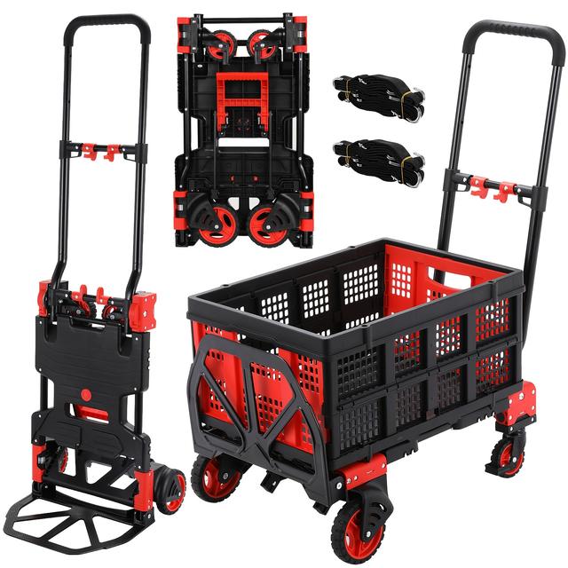 TEMU Chariot Utilitaire Pliable 2-en-1 avec Poignée Télescopique & 3 Réglages de Hauteur - Transporteur Adapté pour Bagages, Courses, - - Grande , Chariot Multifonction