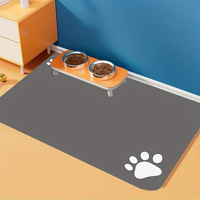 TEMU 1pc Cute Cartoon Dog Bowl Mat - Reusable, Quick-dry, Easy- Feeding Mat With Paw Print Design, Ideal For Indoor Use, Polyester Material, Pet Essentials| Design| Mat, Pet Accessories
