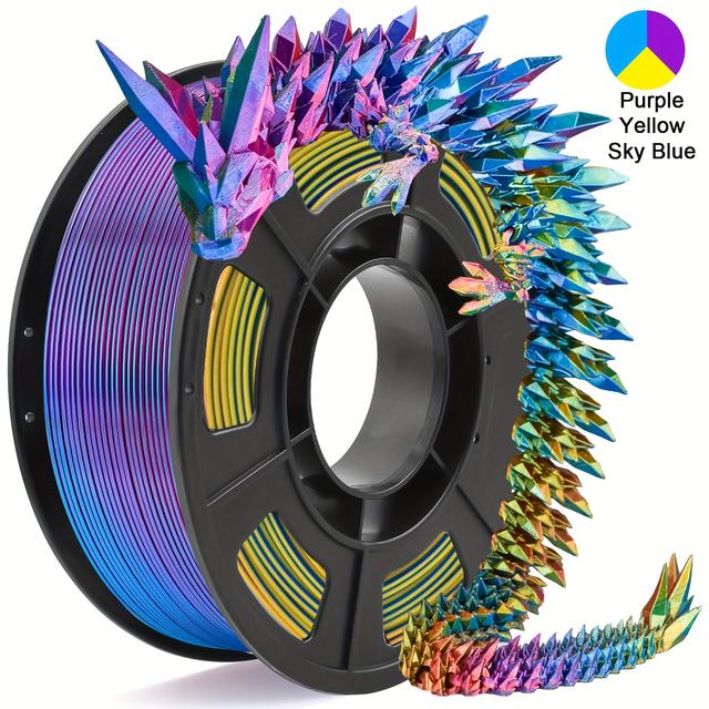 TEMU Pla 3d Printer Filament, 3 Color Pla, 1.75mm, 250g Spool, 0.55lbs, 2/3 In 1 Color, For Most Fdm Printers