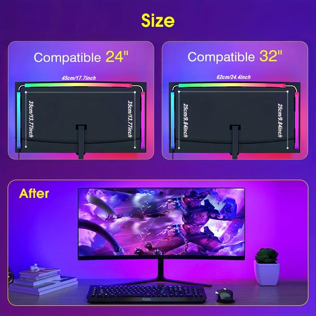 TEMU Atmosphere , Suitable For 24/32 Inch Computer Screens, 3-in-1 , Color, Mode, And Brightness, Very , Suitable For Movies And Games