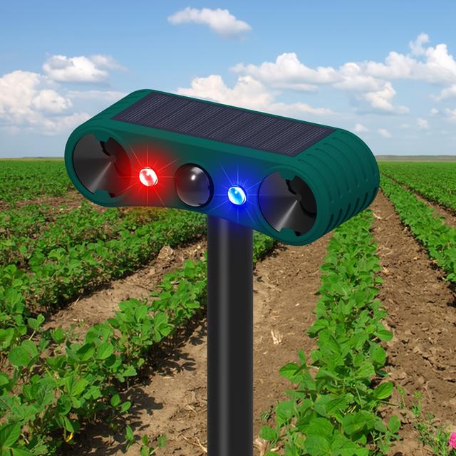 TEMU Solar-powered Motion Sensor Alarm, 129db Ultrasonic Sound With Red/blue Led Indicator, Infrared Detection, Outdoor Weather-resistant Security 1200mah Lithium Rechargeable Battery