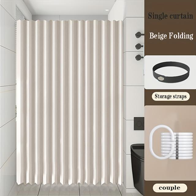 TEMU Persiana de Ducha Plegable Gris con Diseño Ondulado en Poliéster, Ganchos Negros y Lavable a Máquina para Todas – Elección Perfecta para Decoración Elegante