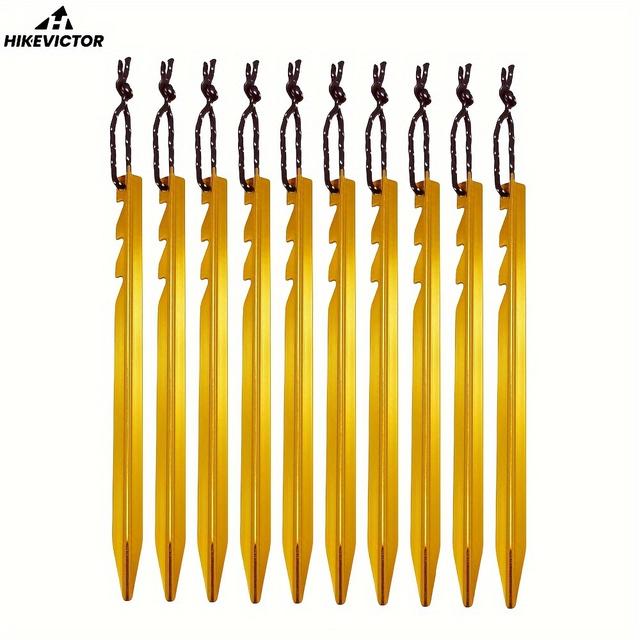 TEMU Hikevictor Aluminum Tent Pegs - 10 Pack Lightweight 18cm Fixing Nails With Wind Rope For Outdoor Camping, Alloy Ground Stakes With Storage Bag