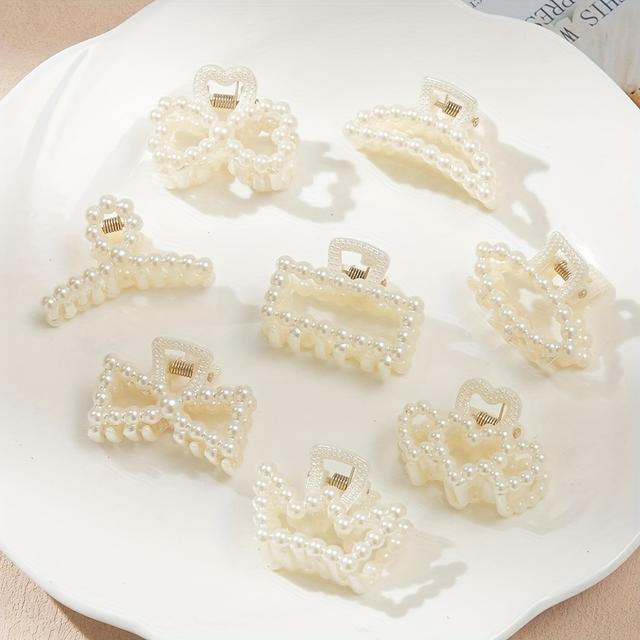 TEMU 8pcs Shark Clip Small Hair Clip Women' Pearl Braided Hair Clip Cute Hair Accessory Fairy Headwear