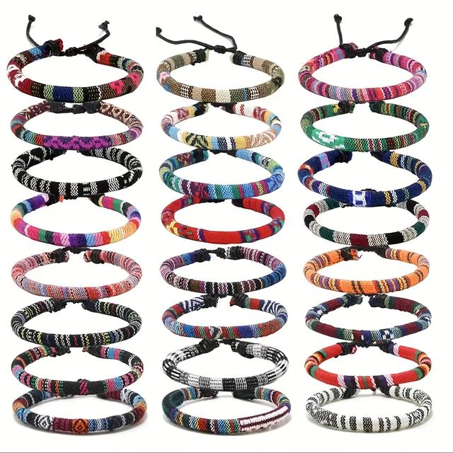 TEMU 24 ks populární sada vrstvených látek, ručně vyráběné náramky v boho stylu, nejprodávanější unisex etnické ručně tkané náramky, barevné surfové náramky, sada přátelských náramků
