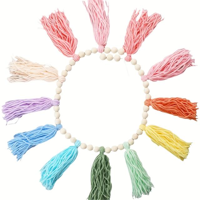 TEMU Original Bead Knitted Tassel String With Rainbow Pastel Tassel Tapestry Wall Hanging