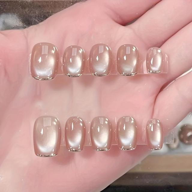 TEMU 10pcs Pink Starry Press On Nails - Elegant Square Shape With Glitter & Luxe Texture, Reusable Fake Nails For Daily Wear, Dating, Romantic Glam Parties & Minimalist Luxury Looks