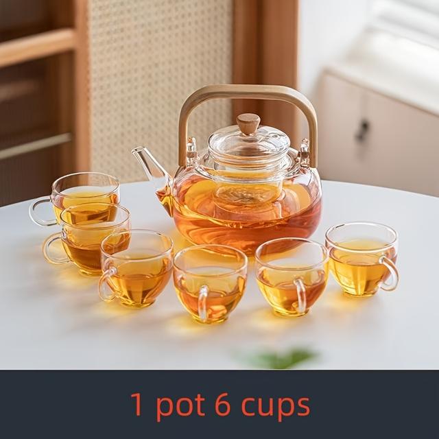TEMU 1 ensemble de théière à manche en bambou épaissi avec infuseur, pot à thé et tasse