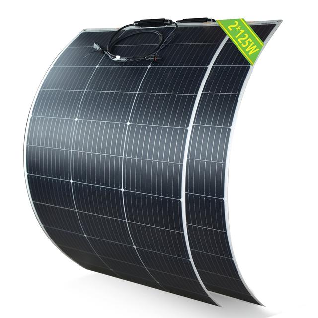 TEMU 2 Piezas Panel Solar Flexible 125W 18V Solar Monocristalina para Carga de Batería 12V 24V RV Barco Coche
