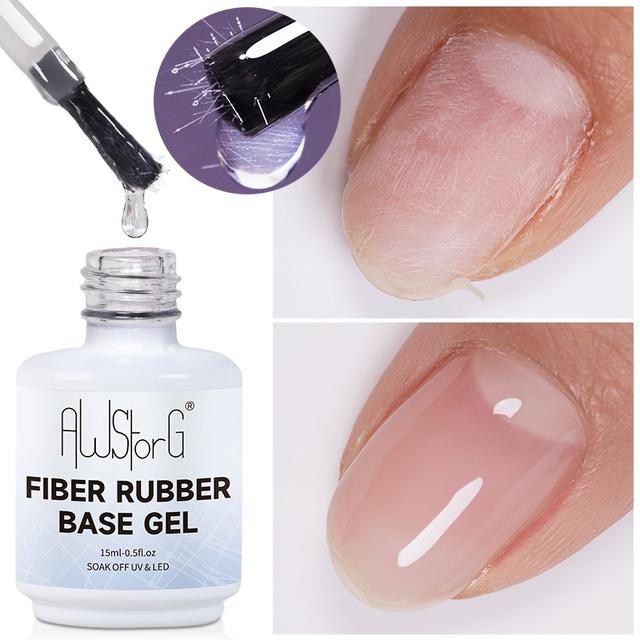 TEMU AWStorG Gel Base de Fibra de Goma de 15ml para Reparación de Uñas Rotas, Fibra de Vidrio Transparente, Gel de Construcción Rápida, Removible por Inmersión