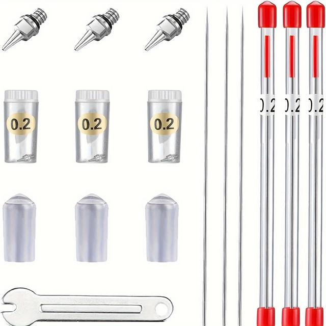 TEMU 10 stuks spuitairbrush reserveonderdelen 0,2 mm naaldmondstuk en naaldbeschermer voor spuitairbrush, de professionele vervangingssets voor spuitairbrushpistool