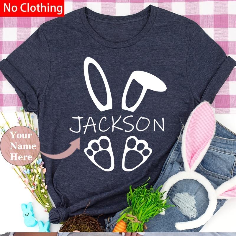 TEMU Customizable Easter Bunny Iron-on Transfer Decals For T-shirts, Personalized Name And Design Heat Transfer Vinyl Appliques, White, For Polyester, With Diy Crafting, For Unique Easter Gift Idea