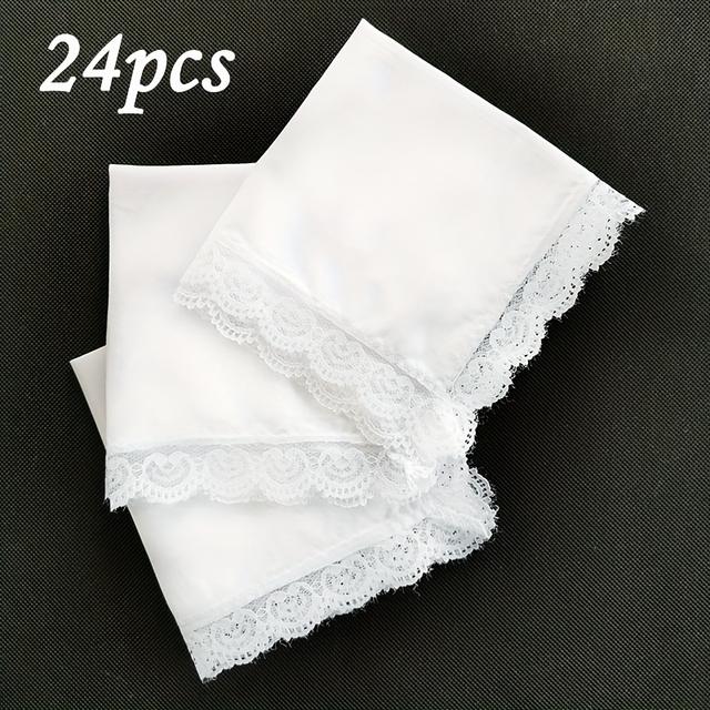 TEMU Pañuelos de Encaje con Flores - Paquete de 12/24 Unidades, Pañuelitos Blancos con Bordes Florales para Pintura DIY, Manualidades y Presentación en de Regalo