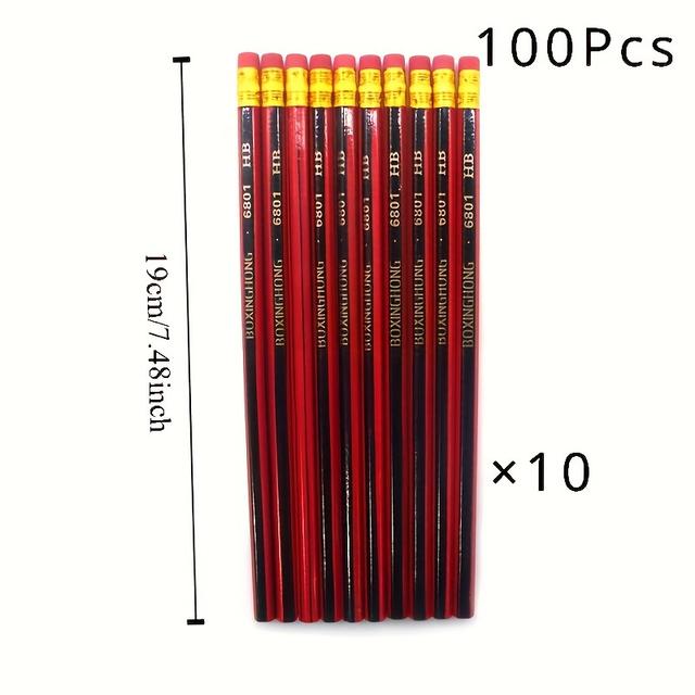 TEMU 100pcs Hb Pencils With Erasers - 2mm Lead, Wooden Drawing & Sketching Pencils For Use