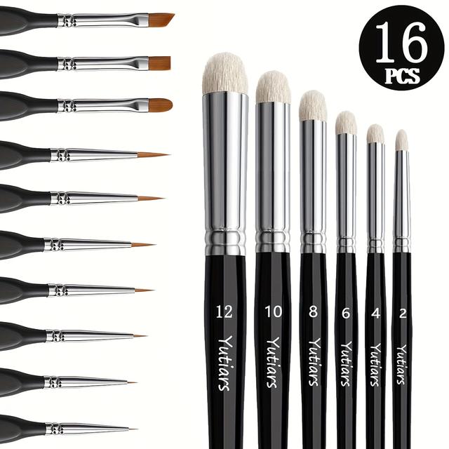 TEMU 6 Dry Brush Miniature Painting And 10 Black Nylon Brush, 6 Model Paint Brush Miniature Goat Hair Dome Dry Set Scale Miniature Paint Brush Set- Nylon Brush Hair