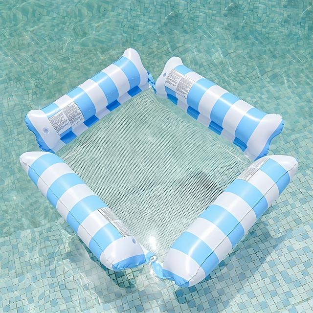 TEMU 1pc Pvc Pool Raft With 4 Tubes, Striped Net, Soft And Comfortable, Mixed Color, Ideal For Pool Parties, Relaxation, And Outdoor Gatherings