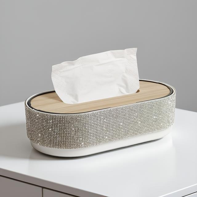TEMU A Luxurious And Fashionable Gift, This Home Decor Tissue Box Features Sparkling Rhinestones And Is Handcrafted With Bling
