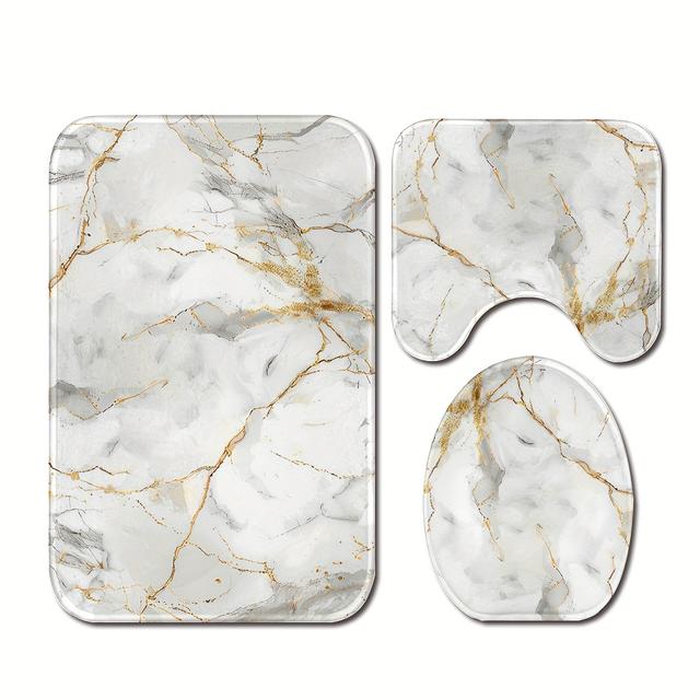 TEMU 3pcs Pattern Bathroom Decor Set, Washable Thickened Bath Toilet , Bath Rugs, Rectangular For , Christmas