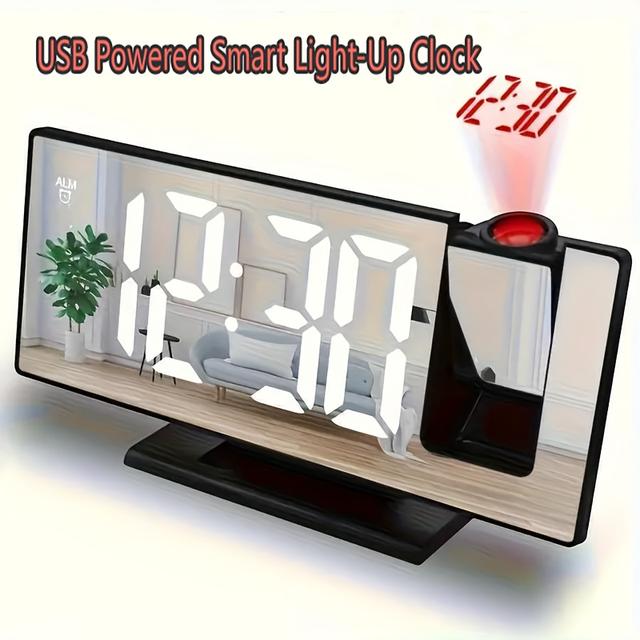 TEMU 1pc Of A Multifunctional Projection Alarm Clock With Intelligent Luminous Features, Suitable For Bedrooms, Featuring A Large Digital Display And Wall Projection Capabilities
