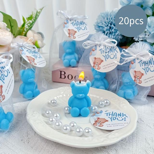 TEMU 20 bougies en d' VICKYO pour baptême, fêtes de de avec cartes de remerciement et sachets en organza - Lot de bougies en cire bleue showers, décoration (soja/cire d'abeille)