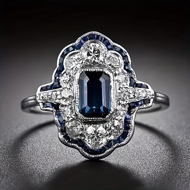 TEMU 1 Pc Women Engagement Ring Classic Gorgeous Radiant Inlay Synthesized Gemstones Ring For Women Engagement Proposal Anniversary