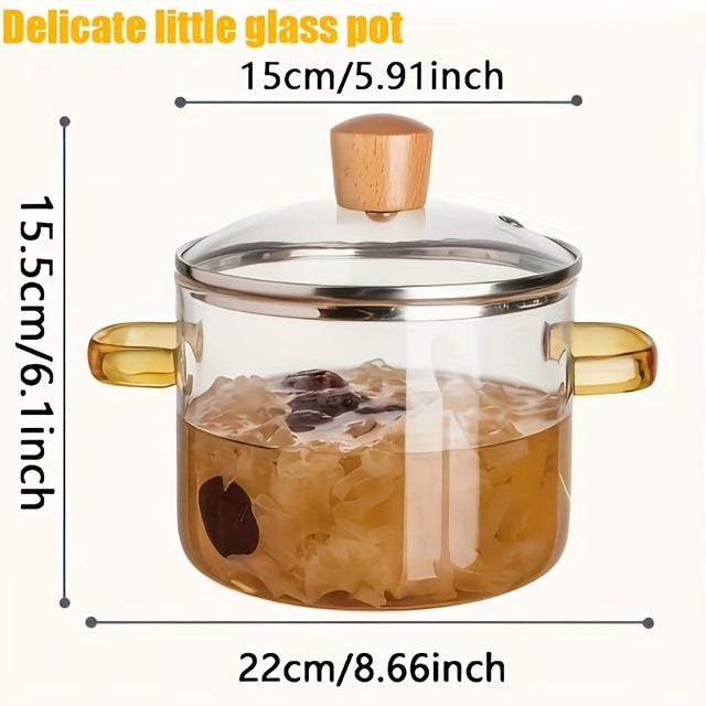 TEMU 1.5l Clear Glass Pot With Lid, Featuring Dual Handles, Suitable For Microwave Use, Heat-resistant For Cooking Soup, Milk, And , With A Yellow Handle. Ideal For Small Cooking Tasks